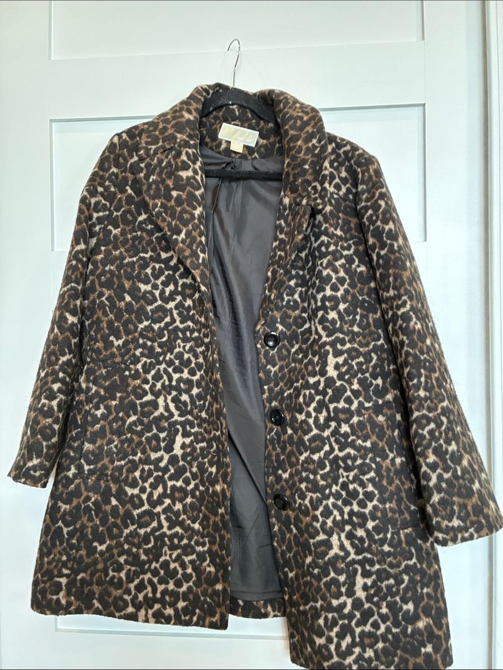 Michael Kors Leopard-Print Wool-Blend Pea Coat - Brown & Cream